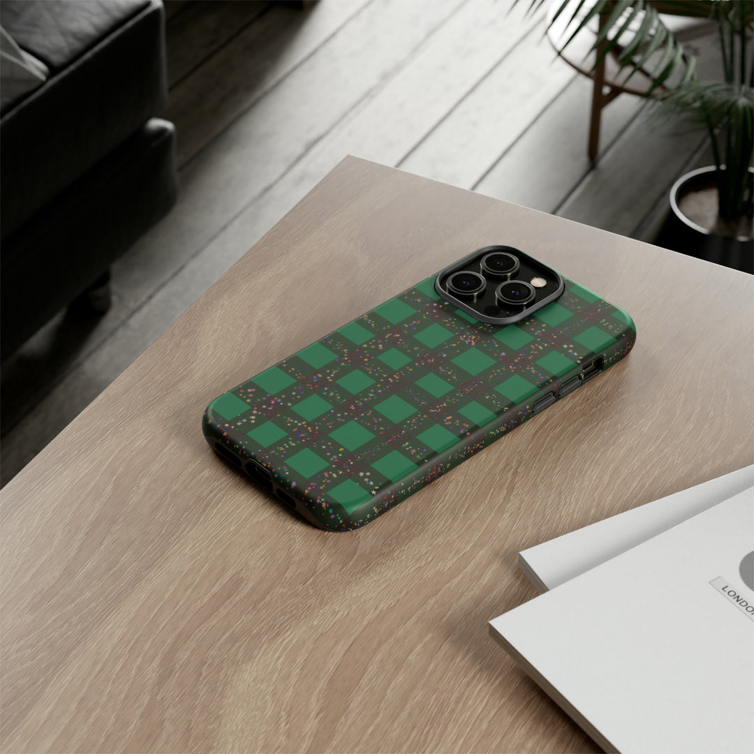 Cute IPhone Case | iPhone 15 Case | iPhone 15 Pro Max Case, Iphone 14 Case, Iphone 14 Pro Max Case IPhone Case for Art Lovers, Green Festive Plaid - Studio40ParkLane