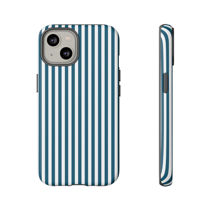 Tough Premium Teal Blue Stripes Phone Case Gift for Her - For Apple iPhone 16 Pro Max 16e iPhone 15 Pro iPhone Iphone 14 Plus 13 Pro 12 SE XR - Studio40ParkLane