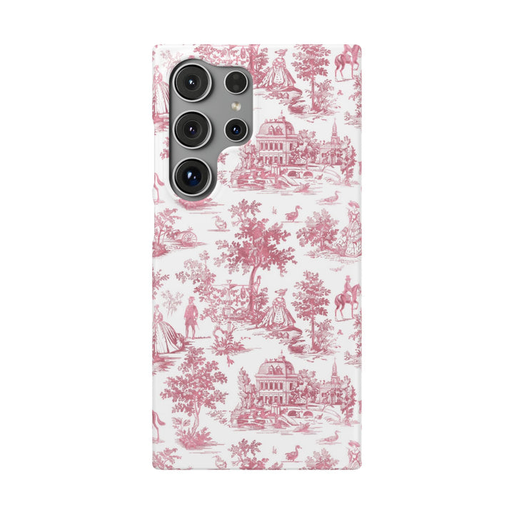 Sleek Snap Pink French Toile Cute Phone Case for iPhone 16 15 14 13 12 11 X Xs Max Xr Pro Plus Samsung Galaxy S24 S23 S22 S21 S20 Note Ultra