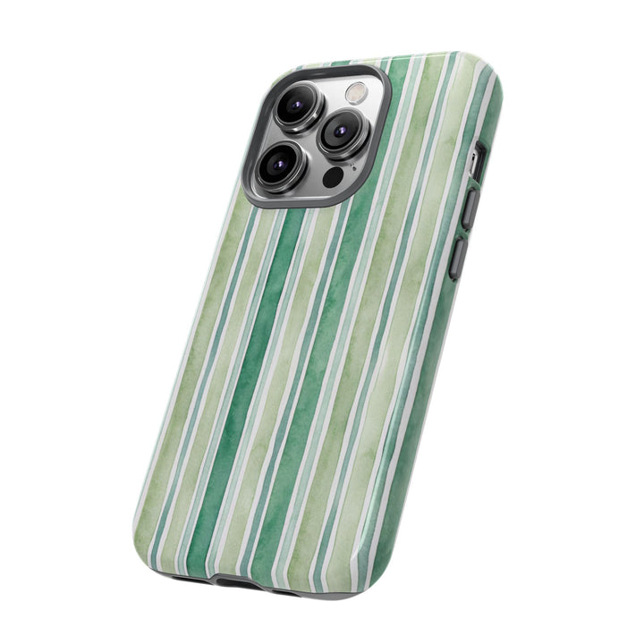 Aesthetic Tough Green Watercolor Stripes Premium Phone Case - For iPhone 17 Pro Max iPhone 16 Pro iPhone 15 Iphone 14 Plus 13 Pro 12 11 10 - Studio40ParkLane