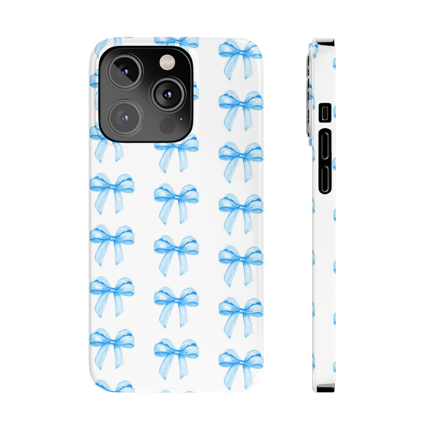 Slim Blue Bows Cute Phone Cases for Iphone 16 Pro Max | iPhone 15 Case | iPhone 15 Pro Max Case, Iphone 14, Iphone 14 Pro Max, Iphone 13 12 11 8 7