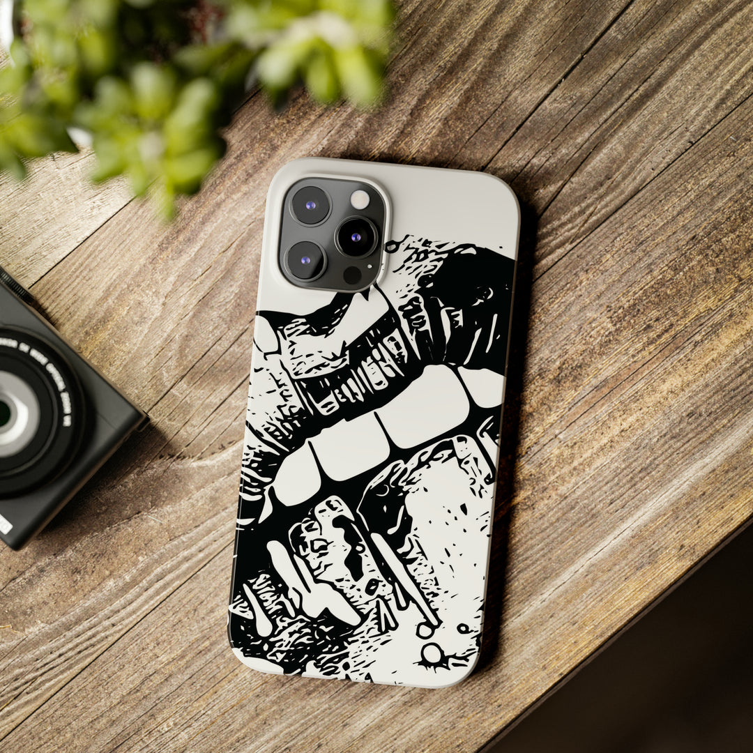 Slim Cute Phone Cases for Iphone - | iPhone 15 Case | iPhone 15 Pro Max Case, Iphone 14 Case, Iphone 14 Pro Max, Iphone 13, Smile Lips Black and White - Studio40ParkLane