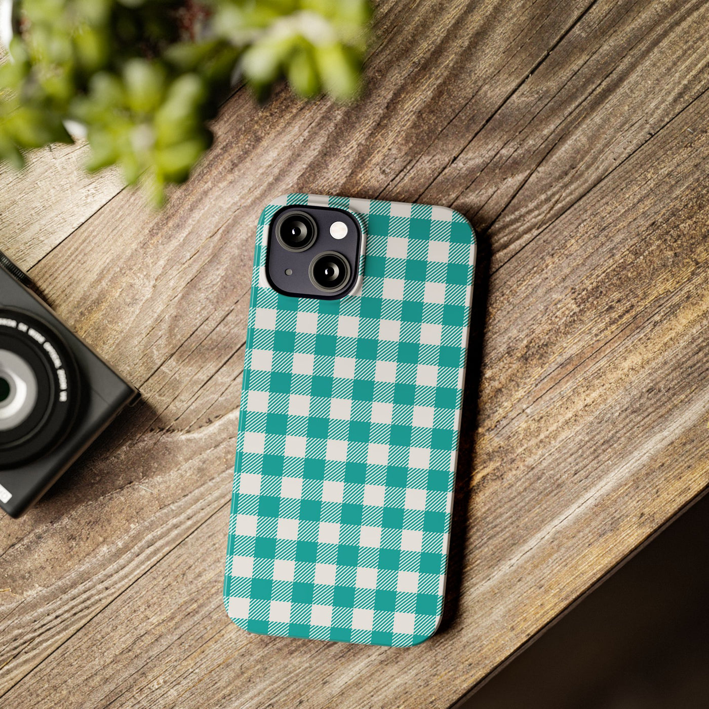 Slim Turquoise Gingham Gift for Her Cute Phone Cases for Iphone 16 Pro Max | iPhone 15 Case | iPhone 15 Pro Max Case, Iphone 14, 13, 12, 11, 10, 8, 7