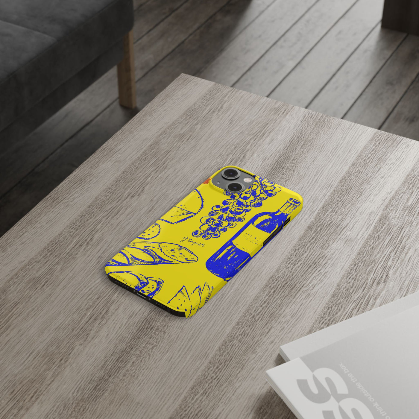 Slim Cute Phone Cases for Iphone  | iPhone 15 Case | iPhone 15 Pro Max Case, Iphone 14, Iphone 14 Pro Max, Iphone 13, French Food Wine Yellow Blue