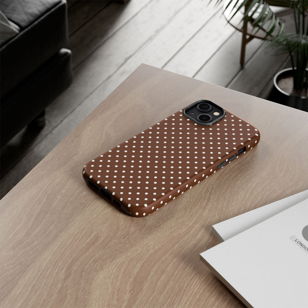 Aesthetic Tough Mocha Brown Polka Dots Premium Phone Case - For iPhone 17 Pro Max iPhone 16 Pro iPhone 15 Iphone 14 Plus 13 Pro 12 11 10 - Studio40ParkLane