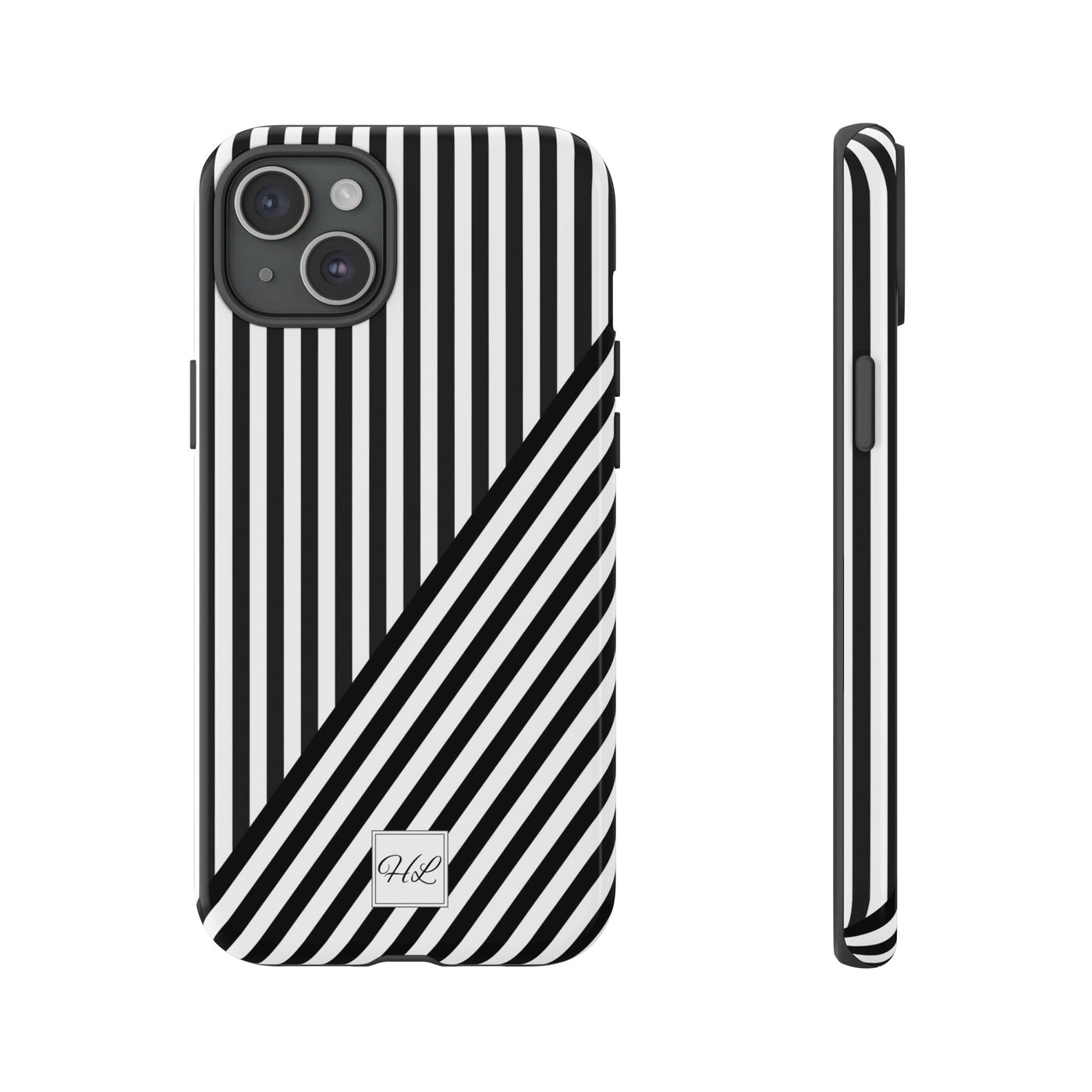 Custom Personalized Aesthetic Stripes Black White Tough Phone Case - For iPhone 17 Pro Max iPhone 16 Pro iPhone 15 Iphone 14 Plus 13 12 11 - Studio40ParkLane