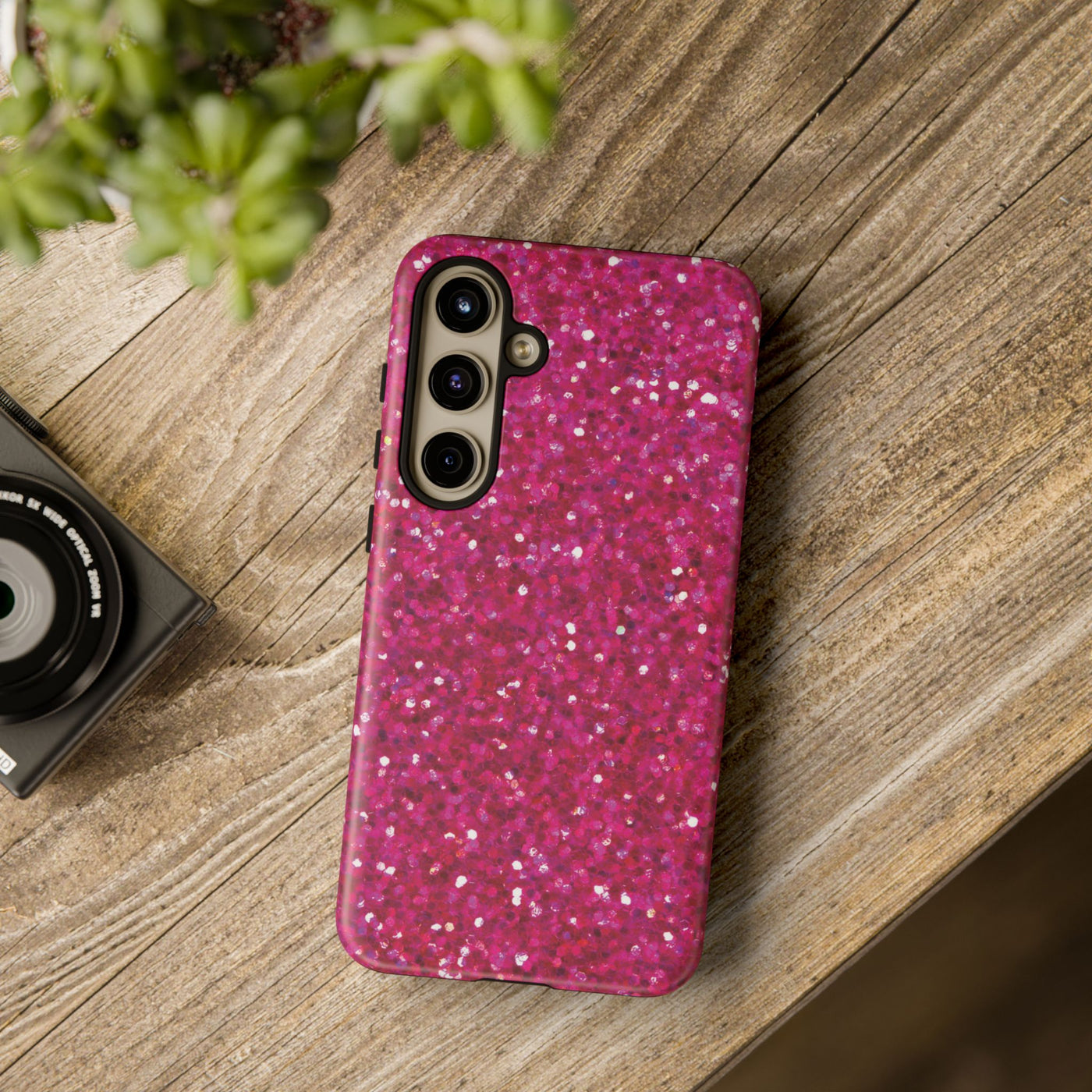 Chic Pink Faux Play on Glitter Effect Cute Phone Case, for IPhone 16 pro Max | Iphone 15, Iphone 14, IPhone 13 Case, 11 8 7, Samsung Galaxy S24, S23, S22, S21, 2 Layer Protection