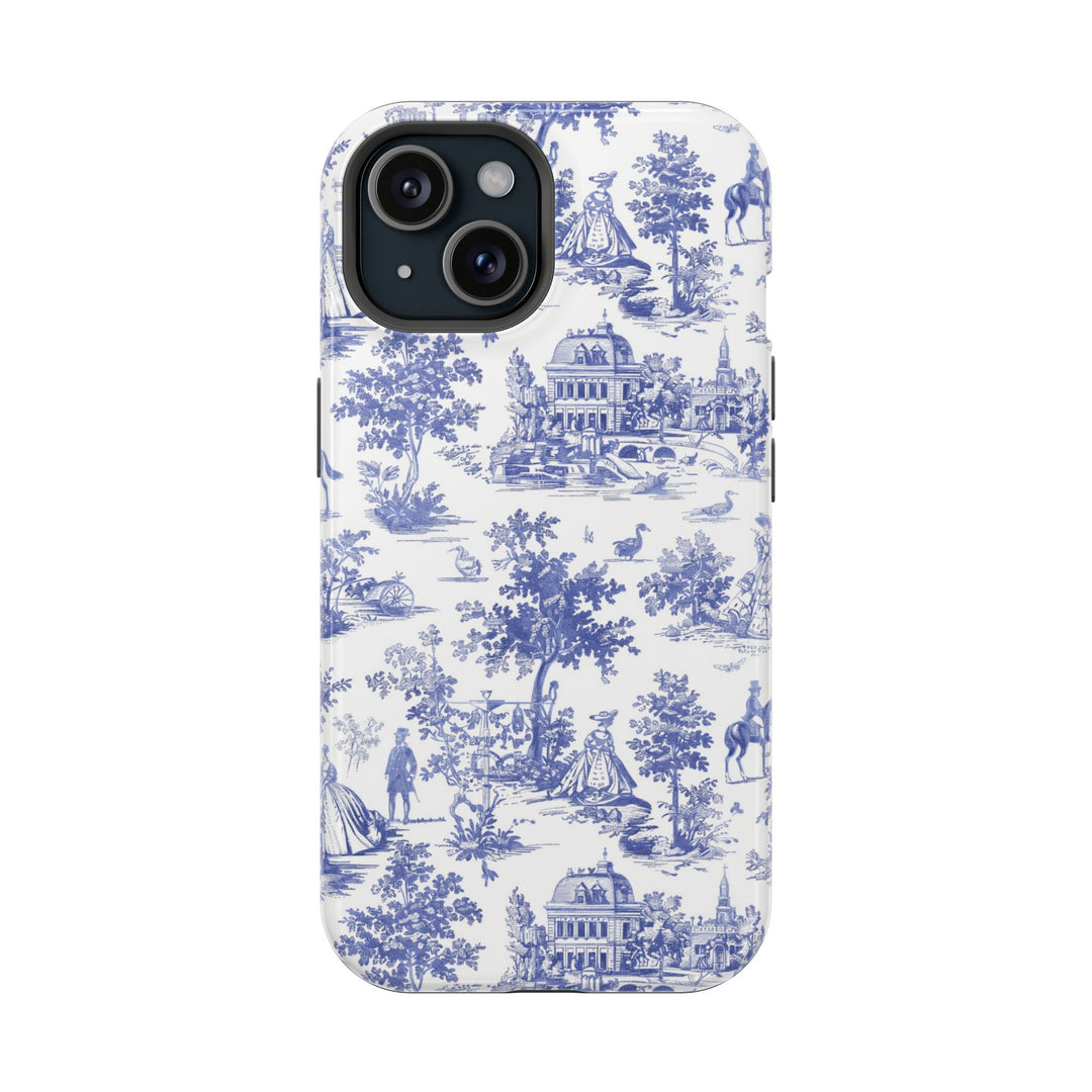 Blue Toile Magnetic Impact-Resistant Cute Phone Case for Iphone 16, iPhone 15 Pro Max Plus 14, 13, 12, 11 Gift for her - Studio40ParkLane