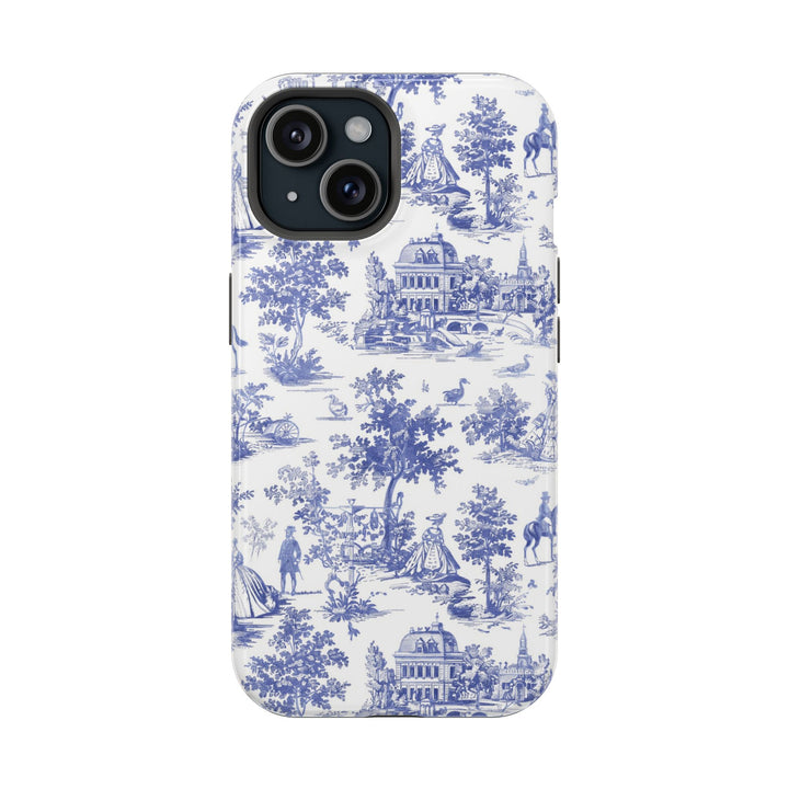 Blue Toile Magnetic Impact-Resistant Cute Phone Case for Iphone 16, iPhone 15 Pro Max Plus 14, 13, 12, 11 Gift for her - Studio40ParkLane