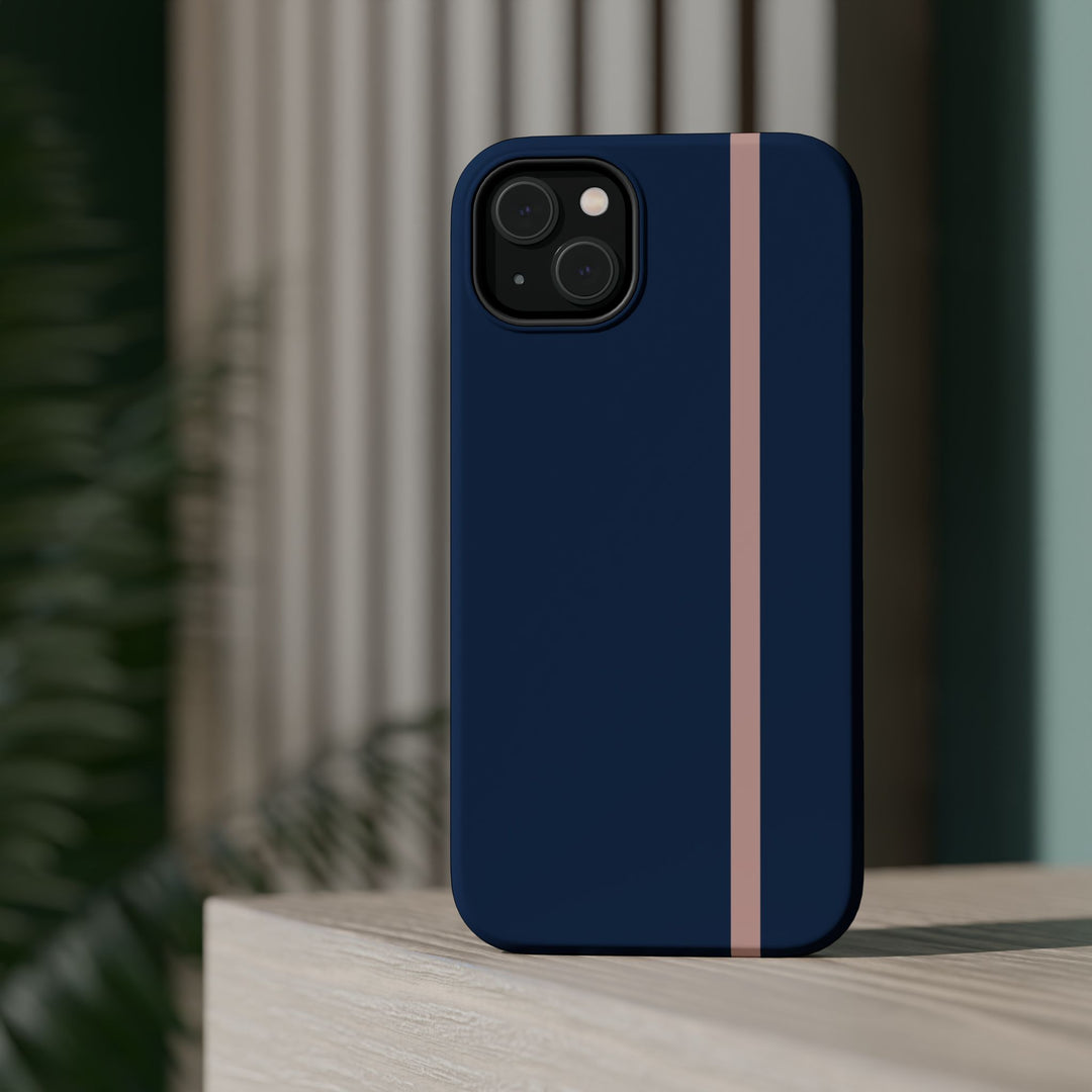 MagSafe Navy Blue Blush Pink Stripe Tough Phone Case iPhone 18 17 16 15 14 13 Pro Max Samsung Galaxy S26 Dual Layer Modern Luxury Cover - Studio40ParkLane