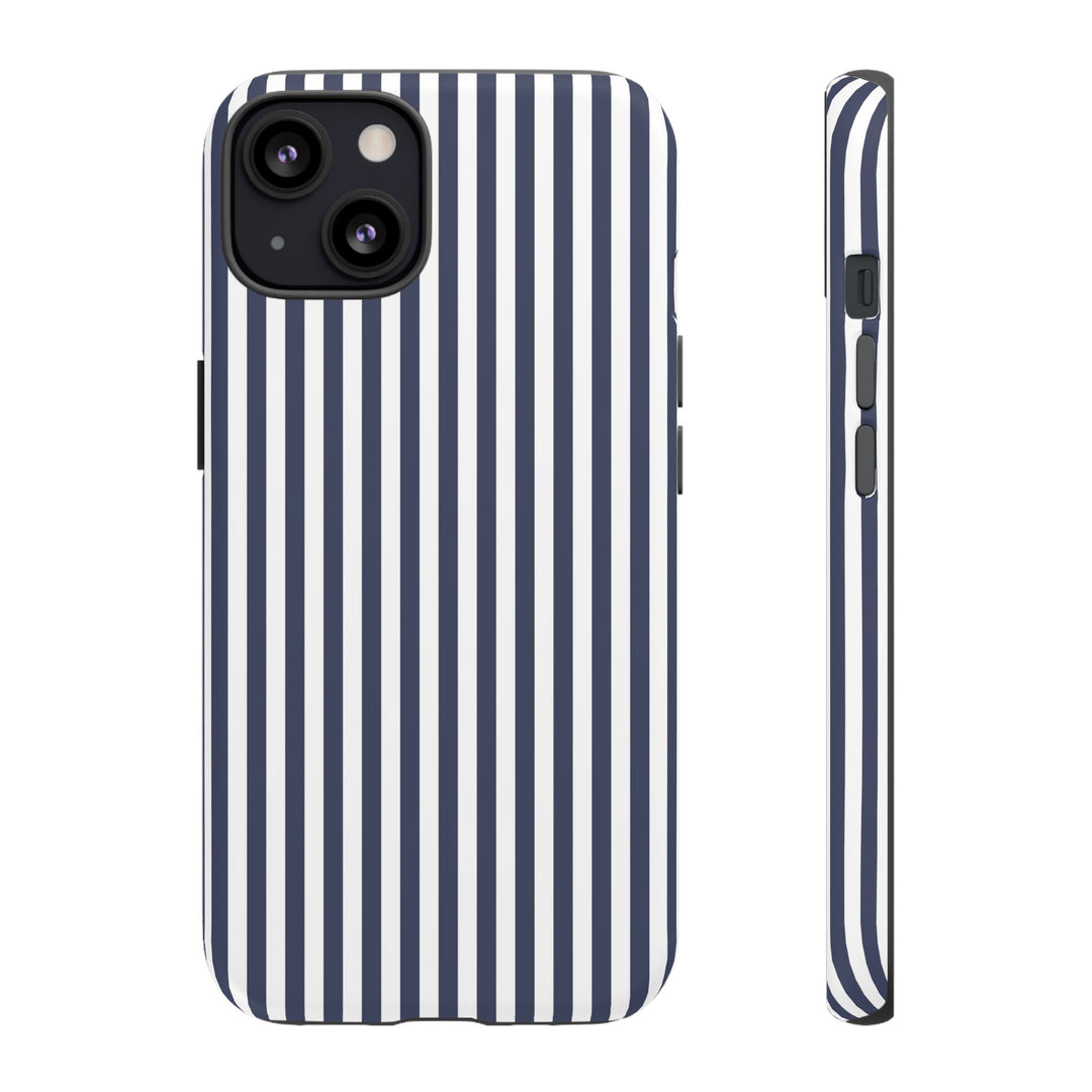 Tough Premium Navy Blue Stripes Phone Case Gift for Her - For Apple iPhone 16 Pro Max 16e iPhone 15 Pro iPhone Iphone 14 Plus 13 Pro 12 SE XR - Studio40ParkLane