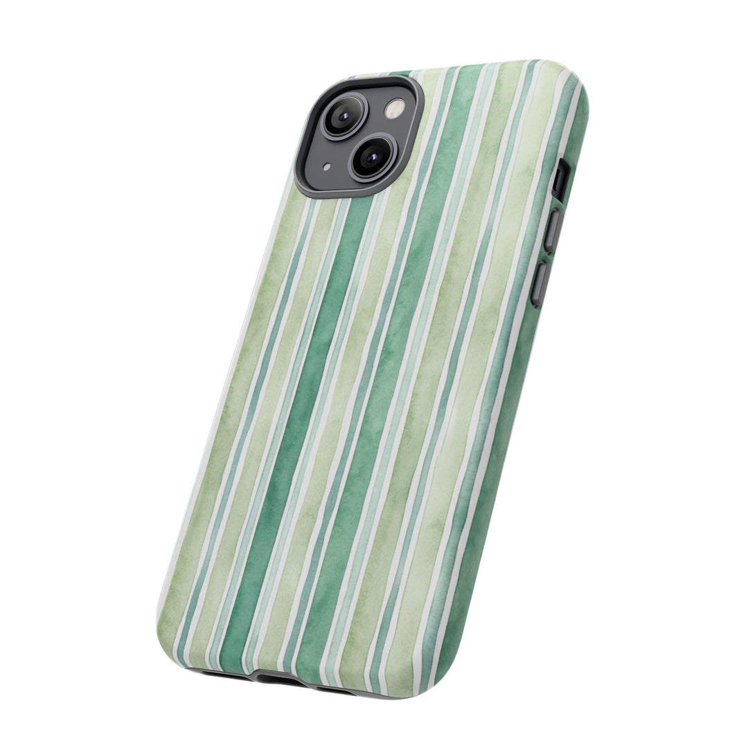 Aesthetic Tough Green Watercolor Stripes Premium Phone Case - For iPhone 17 Pro Max iPhone 16 Pro iPhone 15 Iphone 14 Plus 13 Pro 12 11 10 - Studio40ParkLane