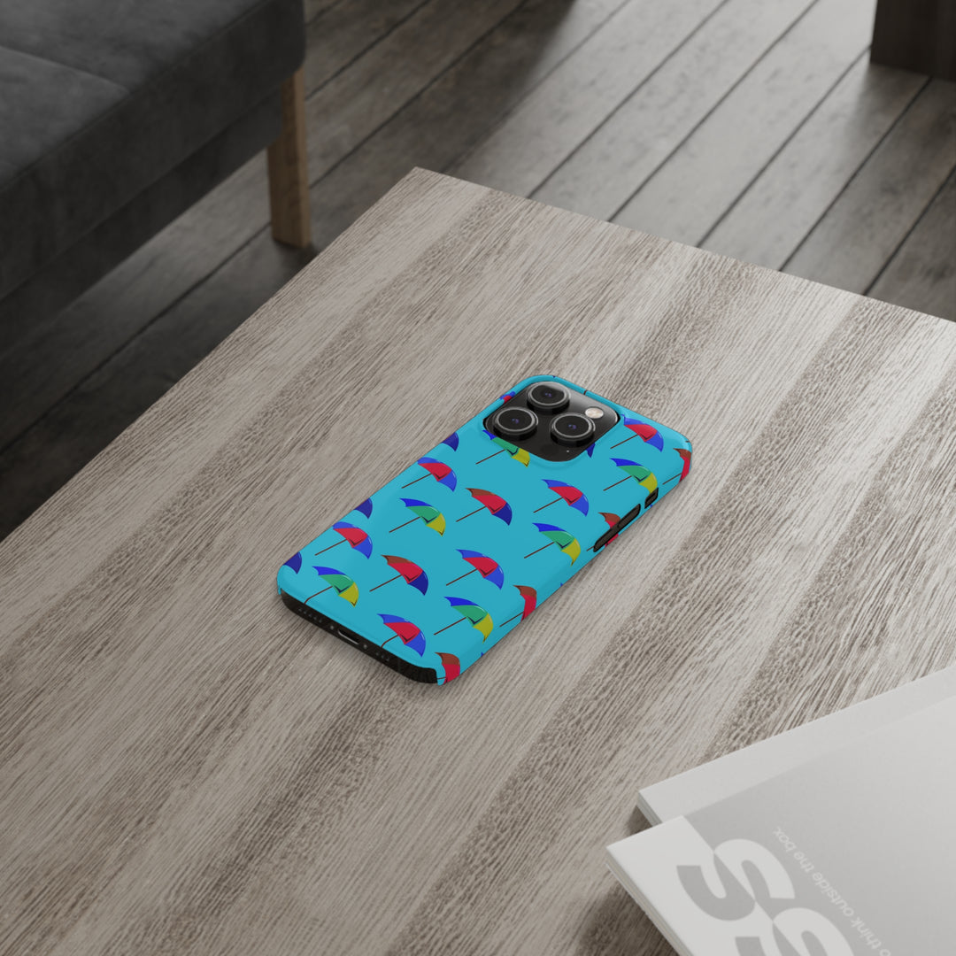 Slim Cute Phone Cases for Iphone - | iPhone 15 Case | iPhone 15 Pro Max Case, Iphone 14 Case, Iphone 14 Pro Max, Iphone 13, Colorful Beach Parasol Blue - Studio40ParkLane