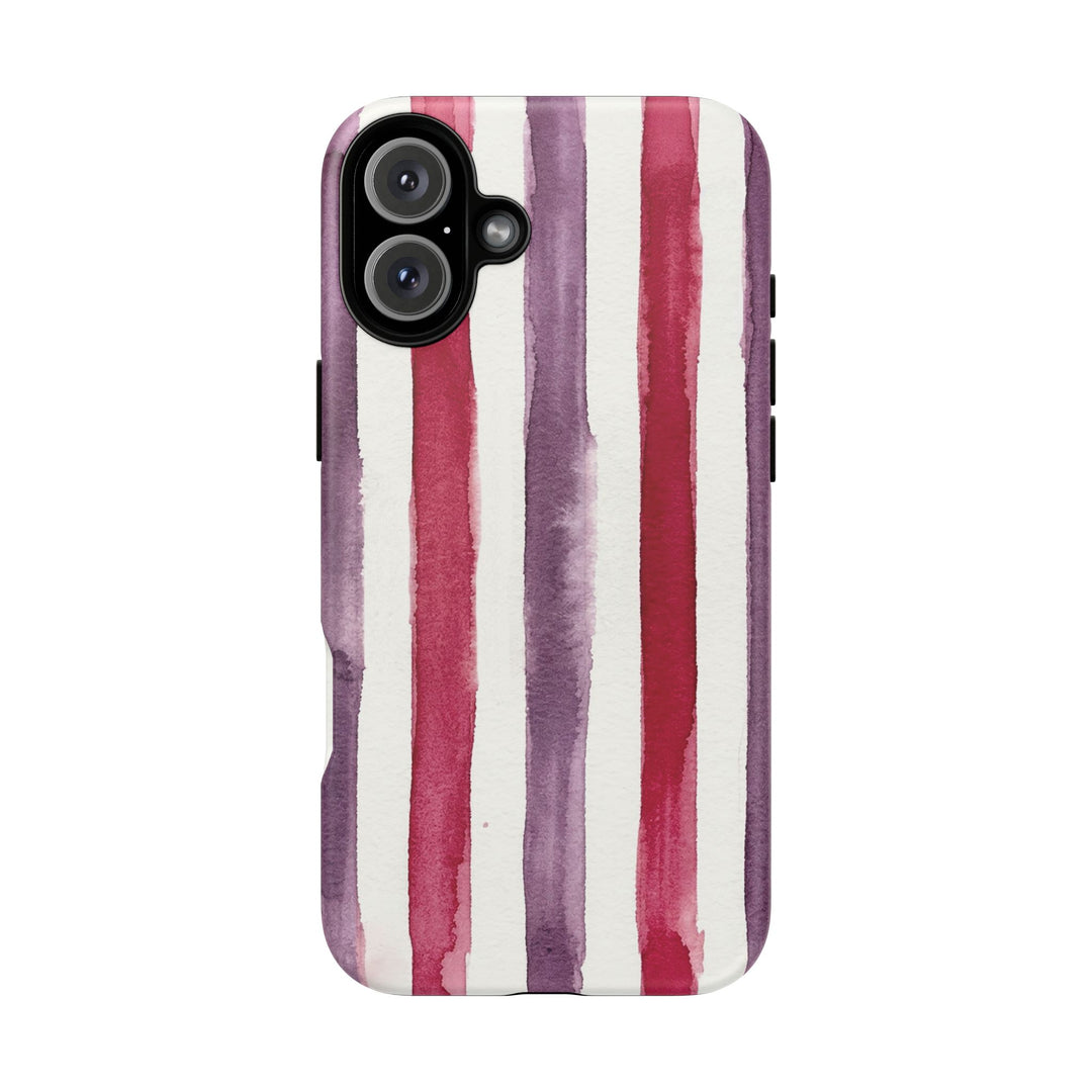 Tough Cute Wine Red Purple Stripes Phone Case, for IPhone 17 Pro Max | Iphone 17 Air, Iphone 16, IPhone 15, 14 13 12, Samsung Galaxy S26, S25, S24, S23 - Studio40ParkLane