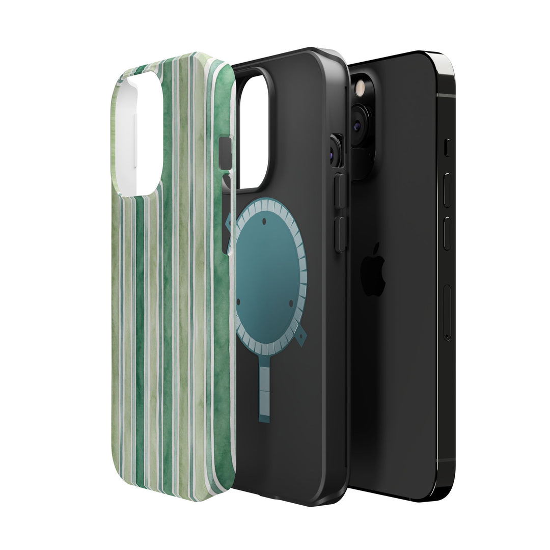 Aesthetic Tough Magsafe Green Stripes Watercolor Phone Case - For iPhone 17 Pro Max iPhone 16 Pro iPhone 15 Iphone 14 Plus 13 Pro 12 11 10 - Studio40ParkLane