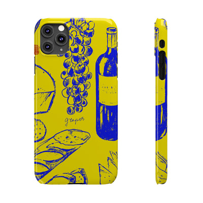 Slim Cute Phone Cases for Iphone  | iPhone 15 Case | iPhone 15 Pro Max Case, Iphone 14, Iphone 14 Pro Max, Iphone 13, French Food Wine Yellow Blue