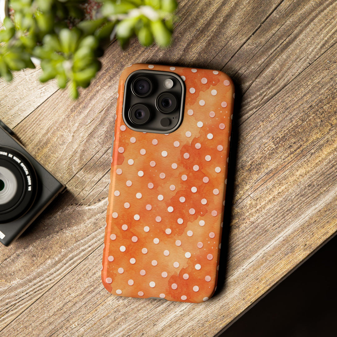 Aesthetic Tough Orange Polka Dots Watercolor Phone Case - For iPhone 17 Pro Max iPhone 16 Pro iPhone 15 Iphone 14 Plus 13 Pro 12 11 10 XR - Studio40ParkLane
