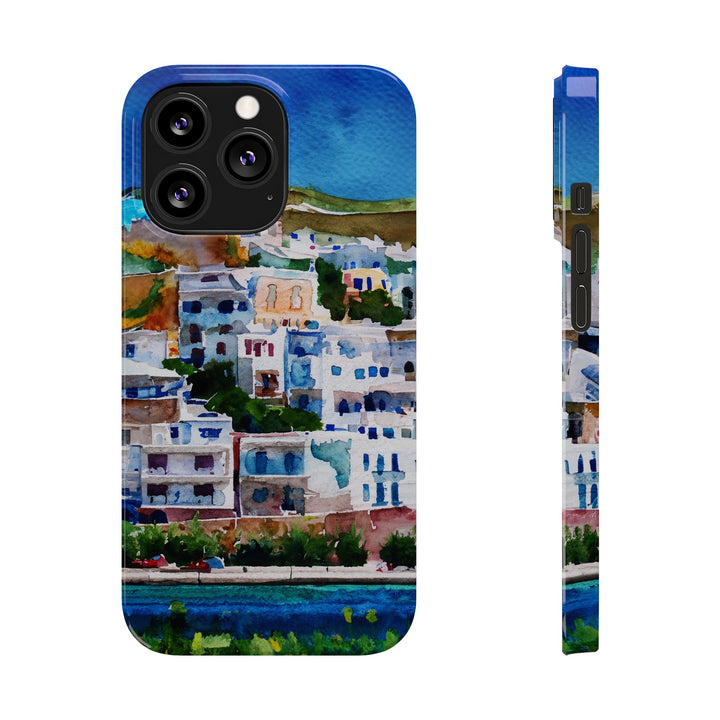 Slim Cute Phone Cases for Iphone | iPhone 15 Case | iPhone 15 Pro Max Case, Iphone 14, Iphone 14 Pro Max, Iphone 13, Colorful Greek House Watercolor - Studio40ParkLane