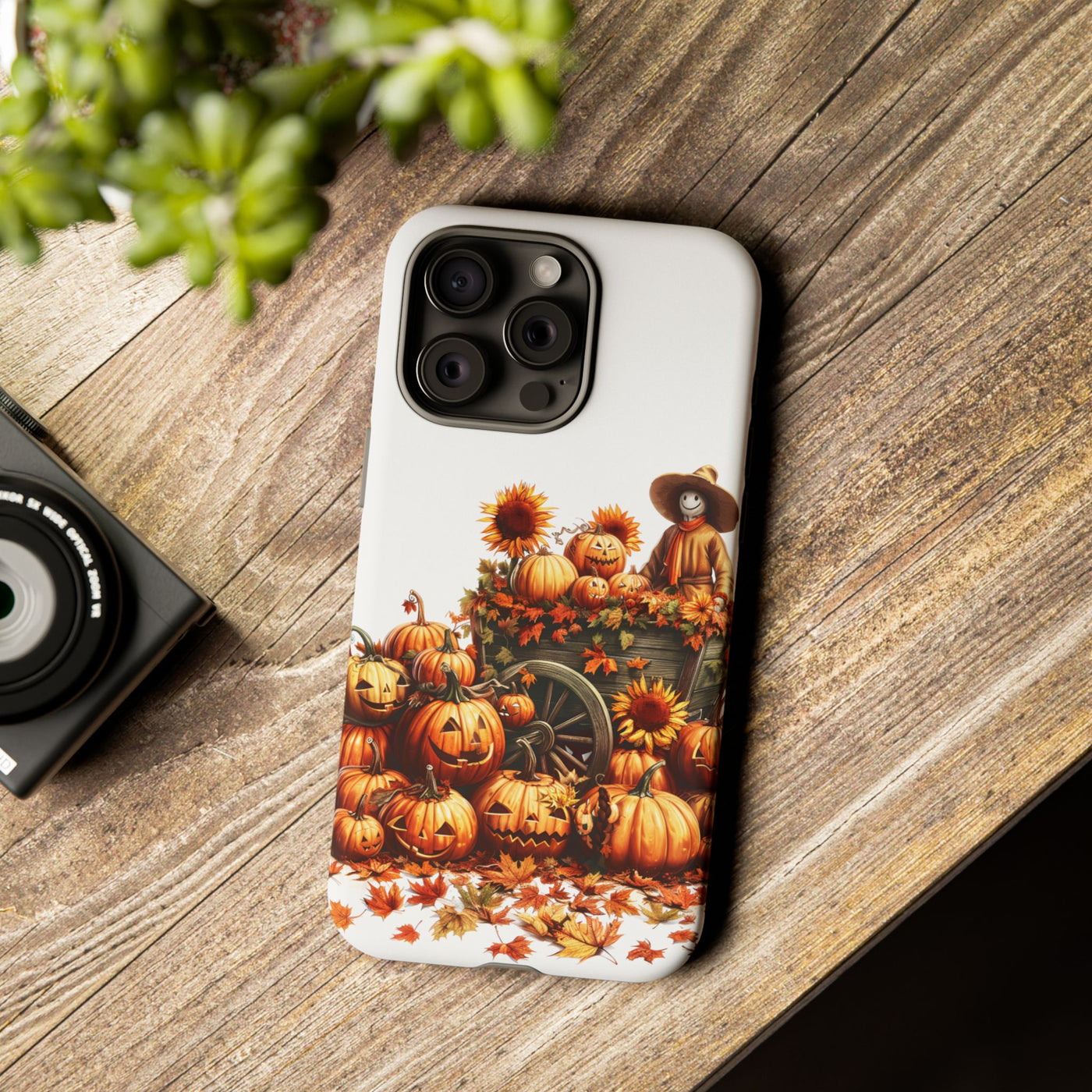 Impact Resistant, Fall Leaves Scarecrow, Cute Phone Cases for Samsung S24, S23, S22, S21, IPhone 15 pro Iphone 14 pro Iphone 13 IPhone 12 Iphone 11