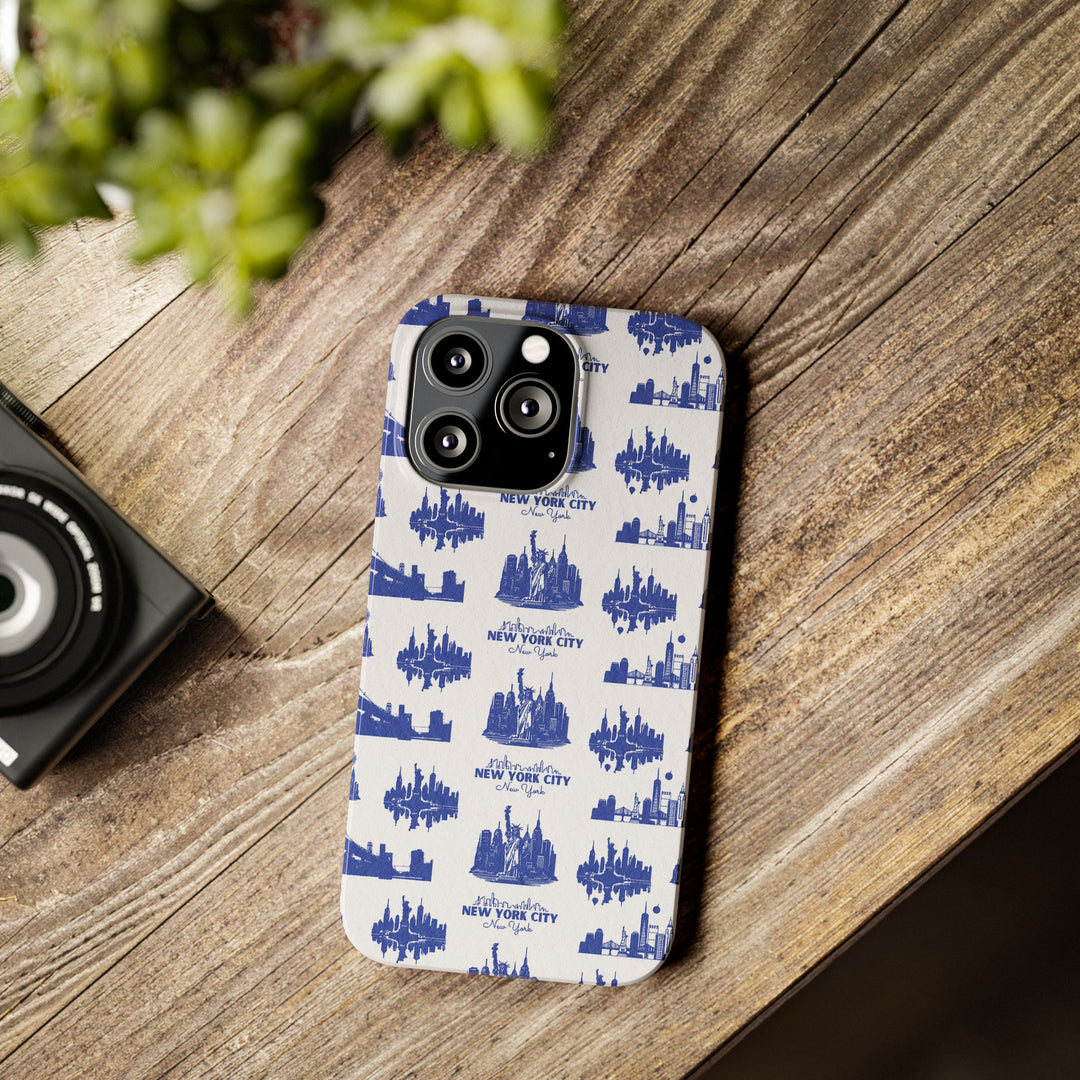 Slim New York Skyline Blue Collage Coquette Gift for Her Cute Phone Cases for Iphone 16 Pro Max | iPhone 15 Case | iPhone 15 Pro Max Case, Iphone 14, Iphone 14 Pro Max, Iphone 13 12 11 8 7 - Studio40ParkLane