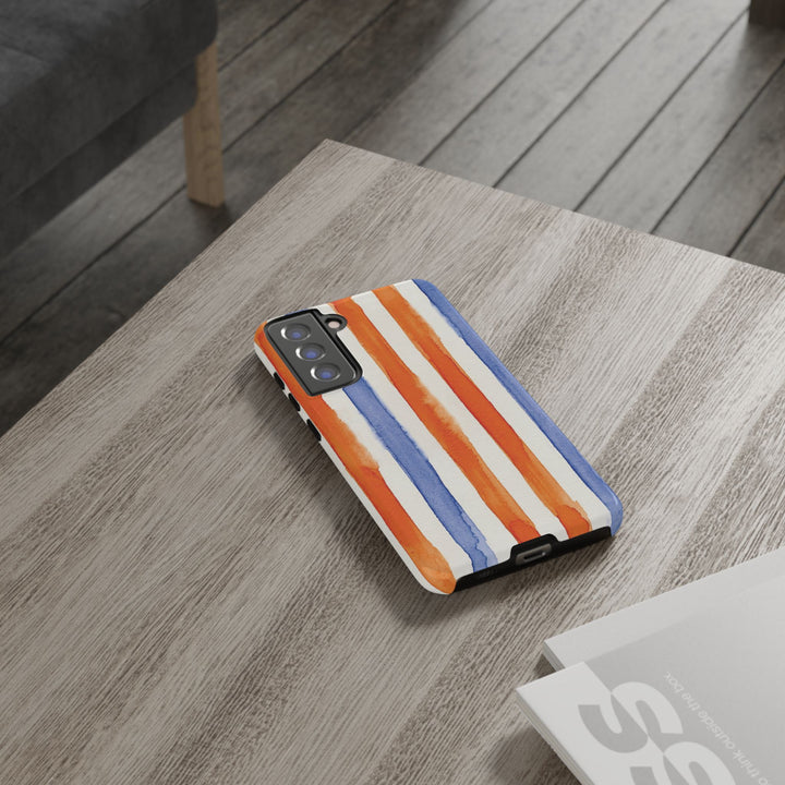 Tough Cute Blue Orange Stripes Phone Case, for IPhone 17 Pro Max | Iphone 17 Air, Iphone 16, IPhone 15, 14 13 12, Samsung Galaxy S26, S25, S24, S23 - Studio40ParkLane