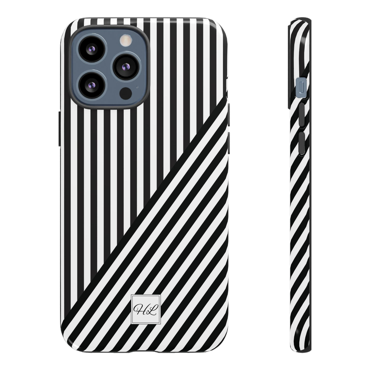 Custom Personalized Aesthetic Stripes Black White Tough Phone Case - For iPhone 17 Pro Max iPhone 16 Pro iPhone 15 Iphone 14 Plus 13 12 11 - Studio40ParkLane