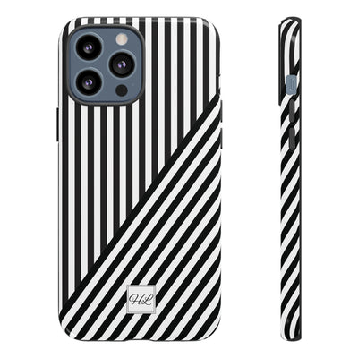 Custom Personalized Aesthetic Stripes Black White Tough Phone Case - For iPhone 17 Pro Max iPhone 16 Pro iPhone 15 Iphone 14 Plus 13 12 11 - Studio40ParkLane