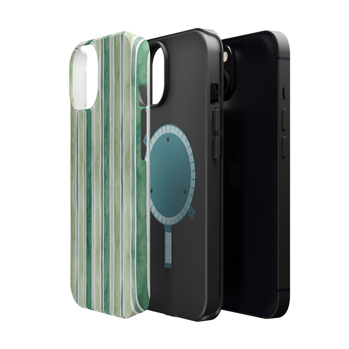 Aesthetic Tough Magsafe Green Stripes Watercolor Phone Case - For iPhone 17 Pro Max iPhone 16 Pro iPhone 15 Iphone 14 Plus 13 Pro 12 11 10 - Studio40ParkLane
