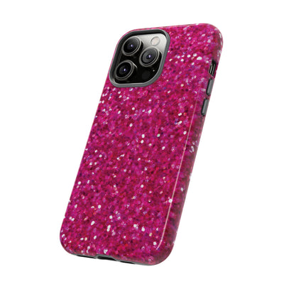 Chic Pink Faux Play on Glitter Effect Cute Phone Case, for IPhone 16 pro Max | Iphone 15, Iphone 14, IPhone 13 Case, 11 8 7, Samsung Galaxy S24, S23, S22, S21, 2 Layer Protection