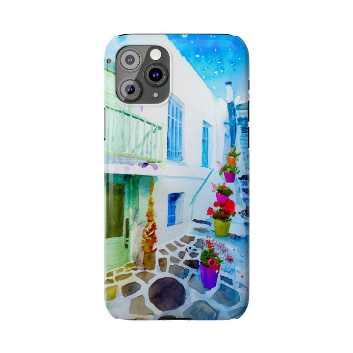 Slim Cute Phone Cases for Iphone | iPhone 15 Case | iPhone 15 Pro Max Case, Iphone 14, Iphone 14 Pro Max, Iphone 13, Colorful Greek Alley Watercolor - Studio40ParkLane