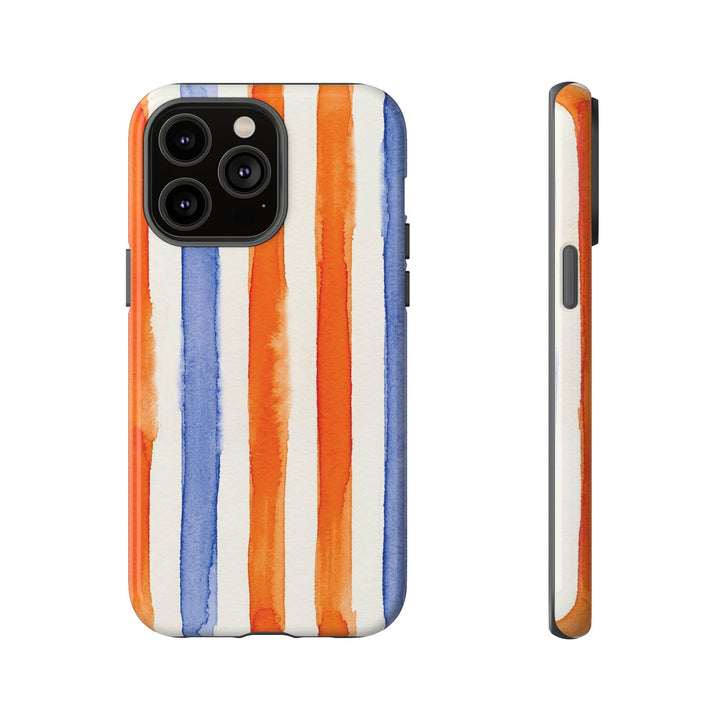 Tough Cute Blue Orange Stripes Phone Case, for IPhone 17 Pro Max | Iphone 17 Air, Iphone 16, IPhone 15, 14 13 12, Samsung Galaxy S26, S25, S24, S23 - Studio40ParkLane