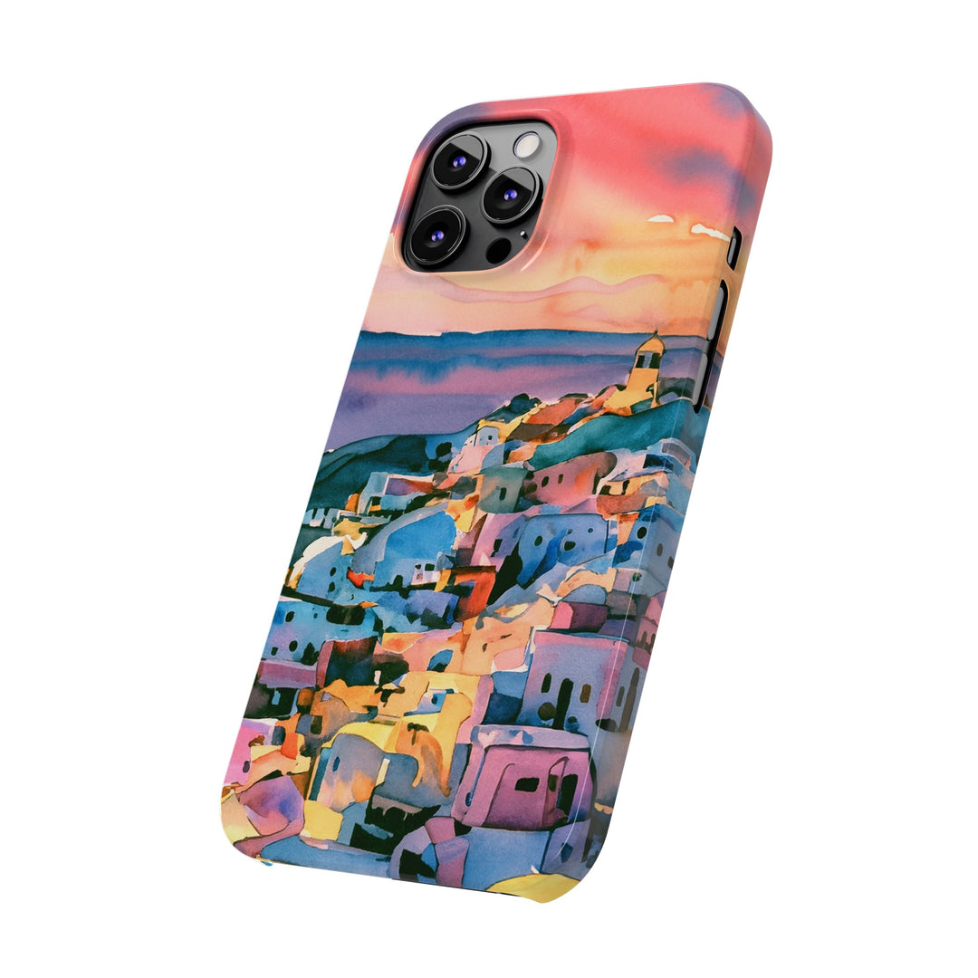 Slim Cute Phone Cases for Iphone | iPhone 15 Case | iPhone 15 Pro Max Case, Iphone 14, Iphone 14 Pro Max, Iphone 13, Colorful Greek House Watercolor - Studio40ParkLane