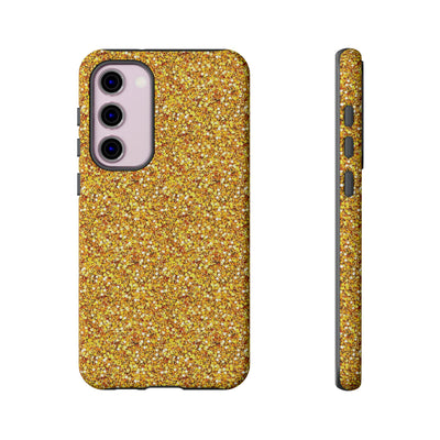 Chic Gold Faux Play on Glitter Effect Cute Phone Case, for IPhone 16 pro Max | Iphone 15, Iphone 14, IPhone 13 Case, 11 8 7, Samsung Galaxy S24, S23, S22, S21, 2 Layer Protection