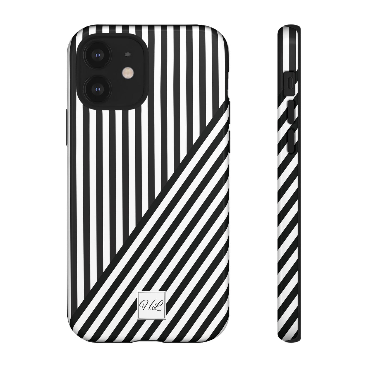 Custom Personalized Aesthetic Stripes Black White Tough Phone Case - For iPhone 17 Pro Max iPhone 16 Pro iPhone 15 Iphone 14 Plus 13 12 11 - Studio40ParkLane