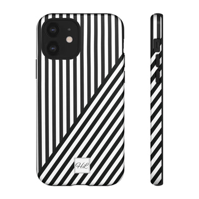 Custom Personalized Aesthetic Stripes Black White Tough Phone Case - For iPhone 17 Pro Max iPhone 16 Pro iPhone 15 Iphone 14 Plus 13 12 11 - Studio40ParkLane