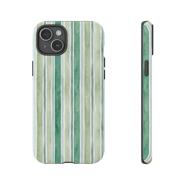 Aesthetic Tough Green Watercolor Stripes Premium Phone Case - For iPhone 17 Pro Max iPhone 16 Pro iPhone 15 Iphone 14 Plus 13 Pro 12 11 10 - Studio40ParkLane