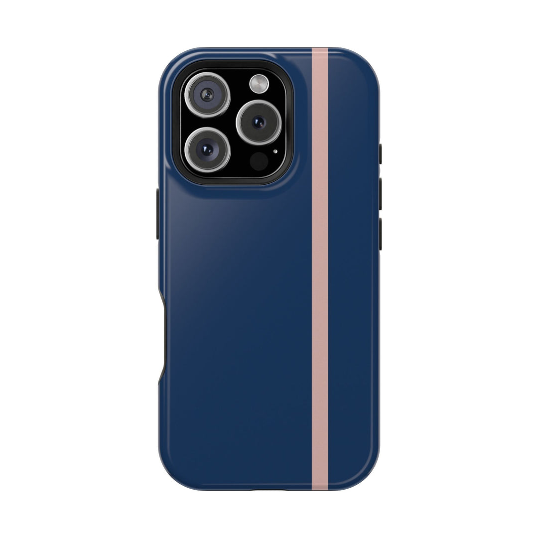 MagSafe Navy Blue Blush Pink Stripe Tough Phone Case iPhone 18 17 16 15 14 13 Pro Max Samsung Galaxy S26 Dual Layer Modern Luxury Cover - Studio40ParkLane