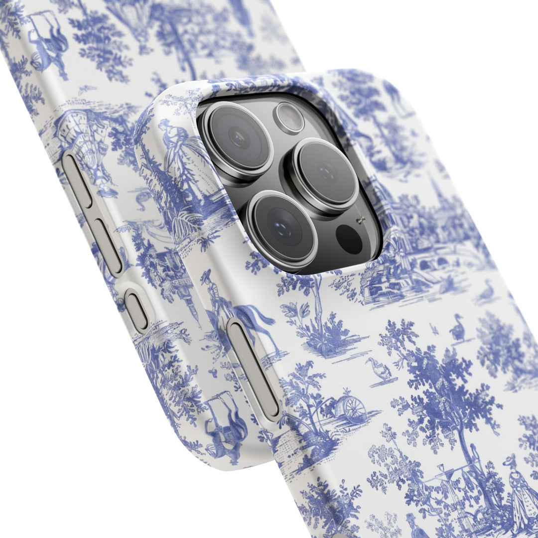 Sleek Snap Blue French Toile Cute Phone Case for iPhone 16 15 14 13 12 11 X Xs Max Xr Pro Plus Samsung Galaxy S24 S23 S22 S21 S20 Note Ultra