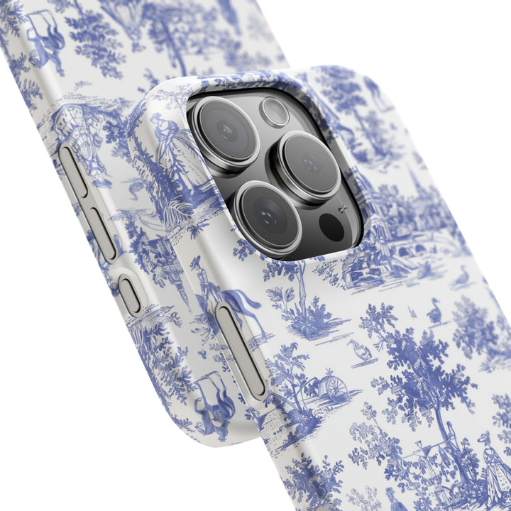 Sleek Snap Blue French Toile Cute Phone Case for iPhone 16 15 14 13 12 11 X Xs Max Xr Pro Plus Samsung Galaxy S24 S23 S22 S21 S20 Note Ultra