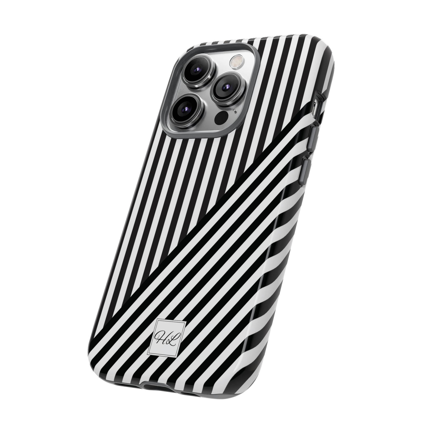 Custom Personalized Aesthetic Stripes Black White Tough Phone Case - For iPhone 17 Pro Max iPhone 16 Pro iPhone 15 Iphone 14 Plus 13 12 11 - Studio40ParkLane