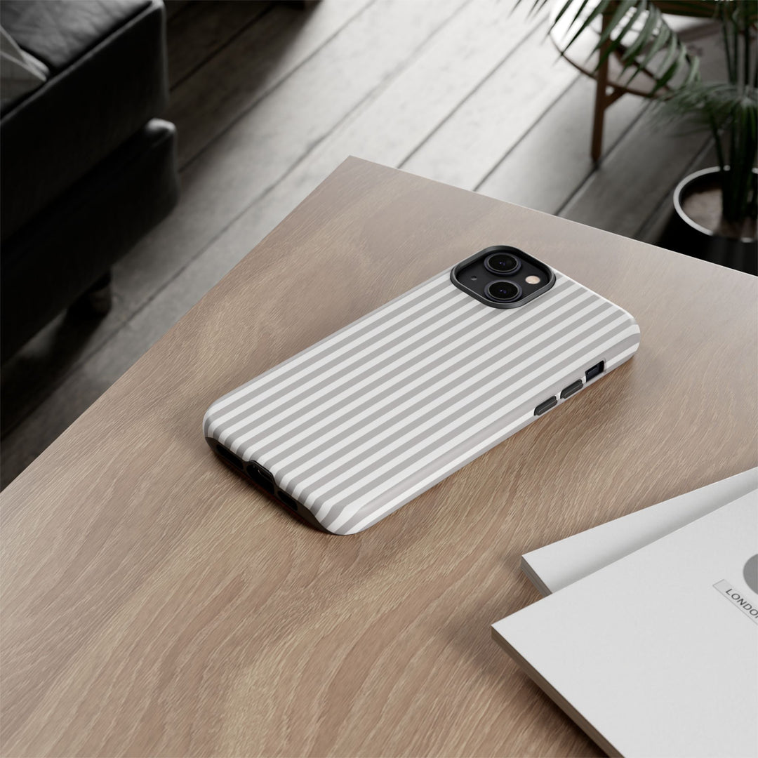 Tough Premium Ash Grey Stripes Phone Case Gift for Her - For Apple iPhone 16 Pro Max 16e iPhone 15 Pro iPhone Iphone 14 Plus 13 Pro 12 SE XR - Studio40ParkLane