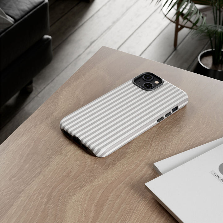 Tough Premium Ash Grey Stripes Phone Case Gift for Her - For Apple iPhone 16 Pro Max 16e iPhone 15 Pro iPhone Iphone 14 Plus 13 Pro 12 SE XR - Studio40ParkLane