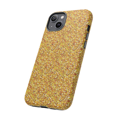 Chic Gold Faux Play on Glitter Effect Cute Phone Case, for IPhone 16 pro Max | Iphone 15, Iphone 14, IPhone 13 Case, 11 8 7, Samsung Galaxy S24, S23, S22, S21, 2 Layer Protection