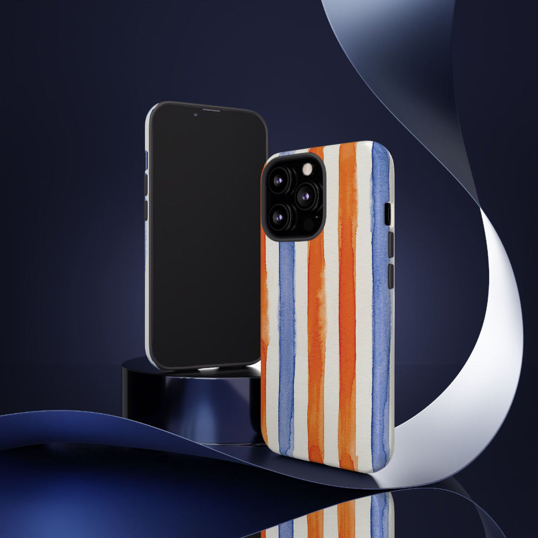 Tough Cute Blue Orange Stripes Phone Case, for IPhone 17 Pro Max | Iphone 17 Air, Iphone 16, IPhone 15, 14 13 12, Samsung Galaxy S26, S25, S24, S23 - Studio40ParkLane