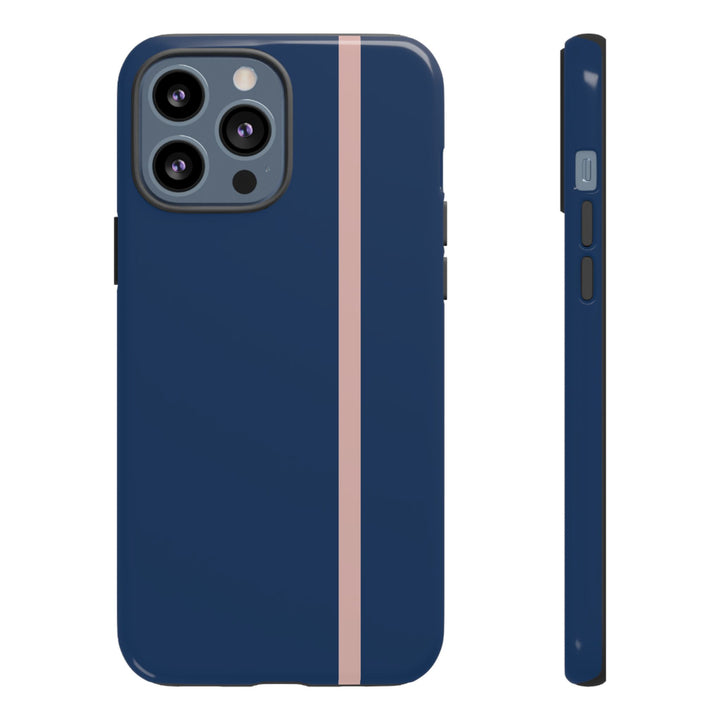 Tough Phone Case Navy Blue Orange Stripe iPhone 18 17 16 15 14 13 12 Pro Max Plus, Samsung Galaxy S26 S25 S24 Ultra Cute Preppy Sport - Studio40ParkLane
