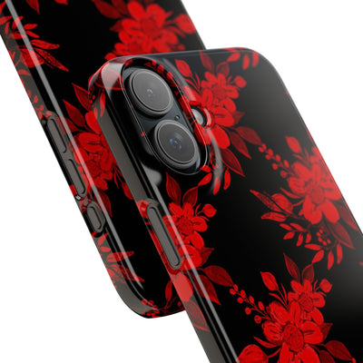 Slim Cute iPhone Cases - | iPhone 15 Case | iPhone 15 Pro Max Case, Iphone 14 Case, Iphone 14 Pro Max, Iphone 13, Red Black Flowers