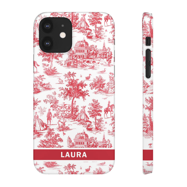 Snap French Toile Personalized Initial Custom Gift for Her Cute Phone Cases for Samsung S24, S23, S22, S21, S20, Plus and Ultra and Iphone, 16, 15, 14, 13, 12, 11. 10 - Studio40ParkLane