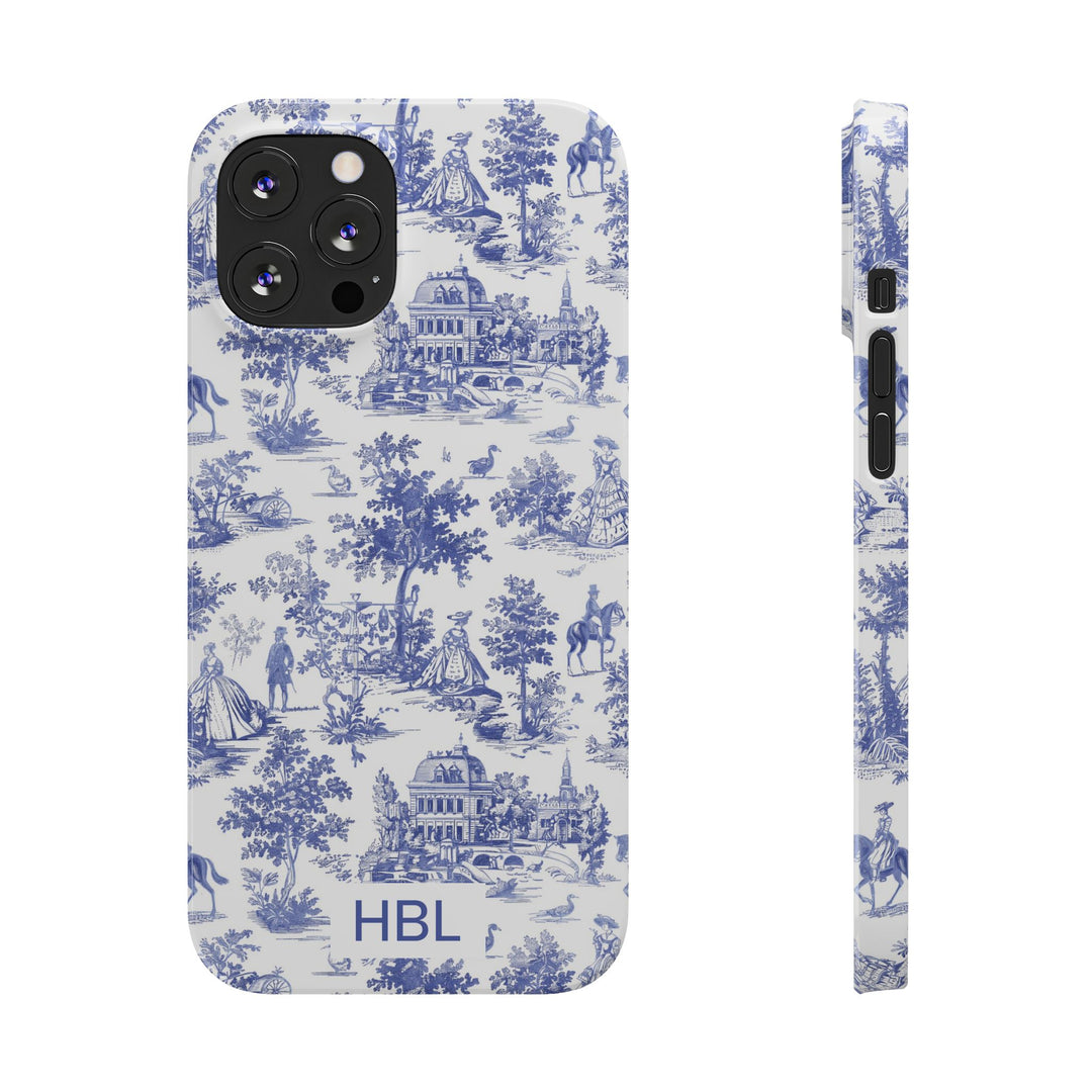Slim Personalized Slim Blue Vintage French Toile Cute Phone Cases for Iphone 16 Pro Max | iPhone 15 Case | iPhone 15 Pro Max Case, Iphone 14, Iphone 14 Pro Max, Iphone 13 12 11 8 7 - Studio40ParkLane