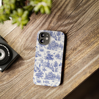 Slim Personalized Slim Blue Vintage French Toile Cute Phone Cases for Iphone 16 Pro Max | iPhone 15 Case | iPhone 15 Pro Max Case, Iphone 14, Iphone 14 Pro Max, Iphone 13 12 11 8 7