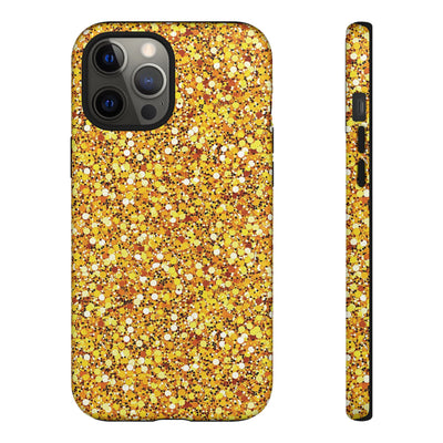 Chic Gold Faux Play on Glitter Effect Cute Phone Case, for IPhone 16 pro Max | Iphone 15, Iphone 14, IPhone 13 Case, 11 8 7, Samsung Galaxy S24, S23, S22, S21, 2 Layer Protection